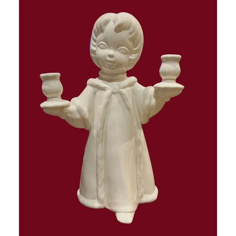 Vintage Ceramic Angel Double Candle Holder - 13” Tall by 9